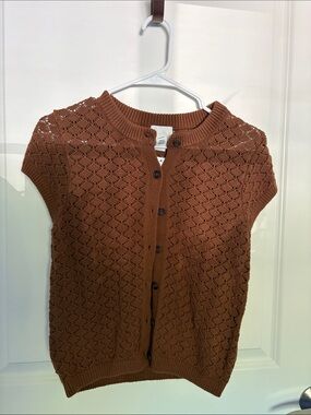 H&M Short-Sleeve Eyelet Knit Cardigan - Rust Brown